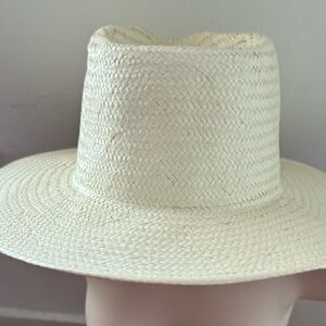 Unisex woven beige tan wide brim summer fedora hat, one size summer vacation
